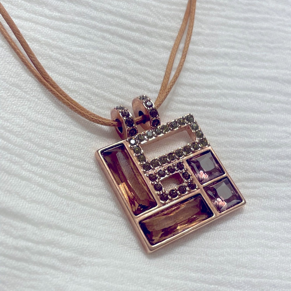 Swarovski Signed Swan Square Amber
Crystals Rose Gold Tone Necklace